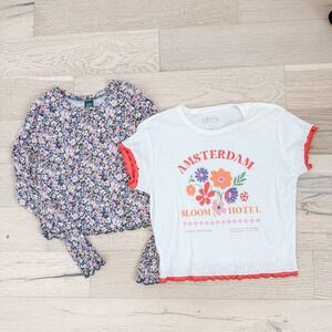 Womens Floral Top Lot Size L Multicolor Baby Tee Long Sleeve Y2K Indie Soft Girl